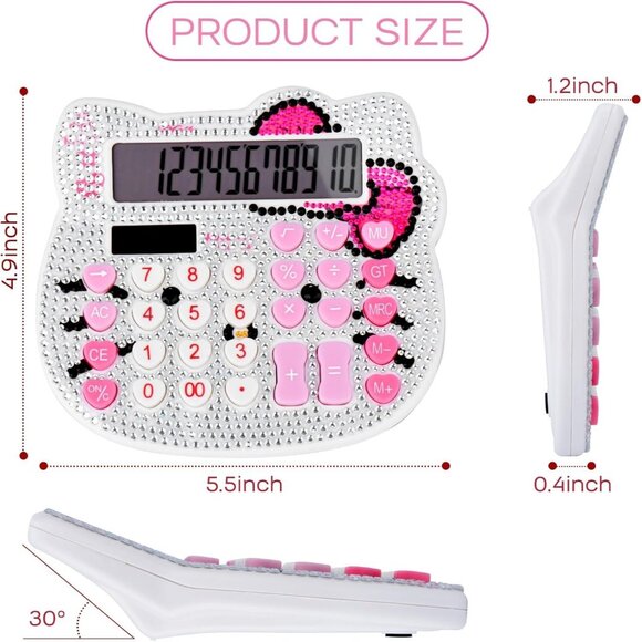Hello Kitty Crystal Rhinestone Calculator Cute Sparkly Desktop Solar Calculator - Picture 5 of 8